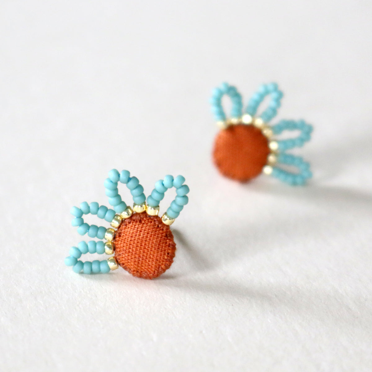 Bloom Studs Beaded Textile Earrings Vintage Fabric Flowers – Ashdel