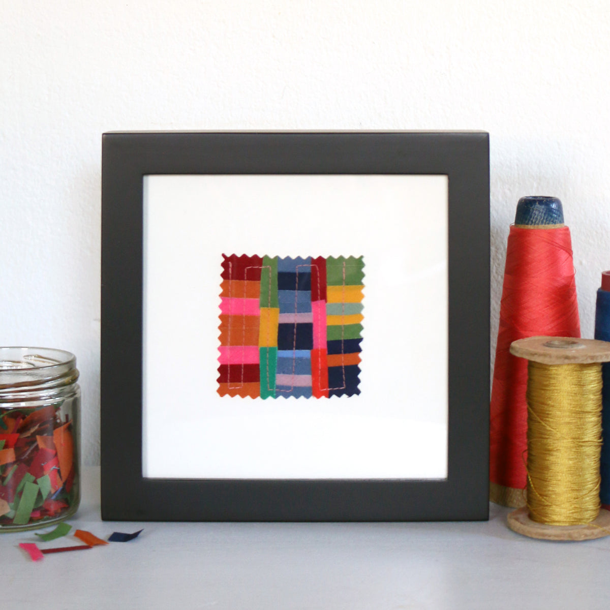 Textile Art Collage, Stripe Patchwork No. 7 (Remnant) Ashdel